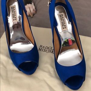 Badgley Mischka Kiara Sapphire satin shoes
